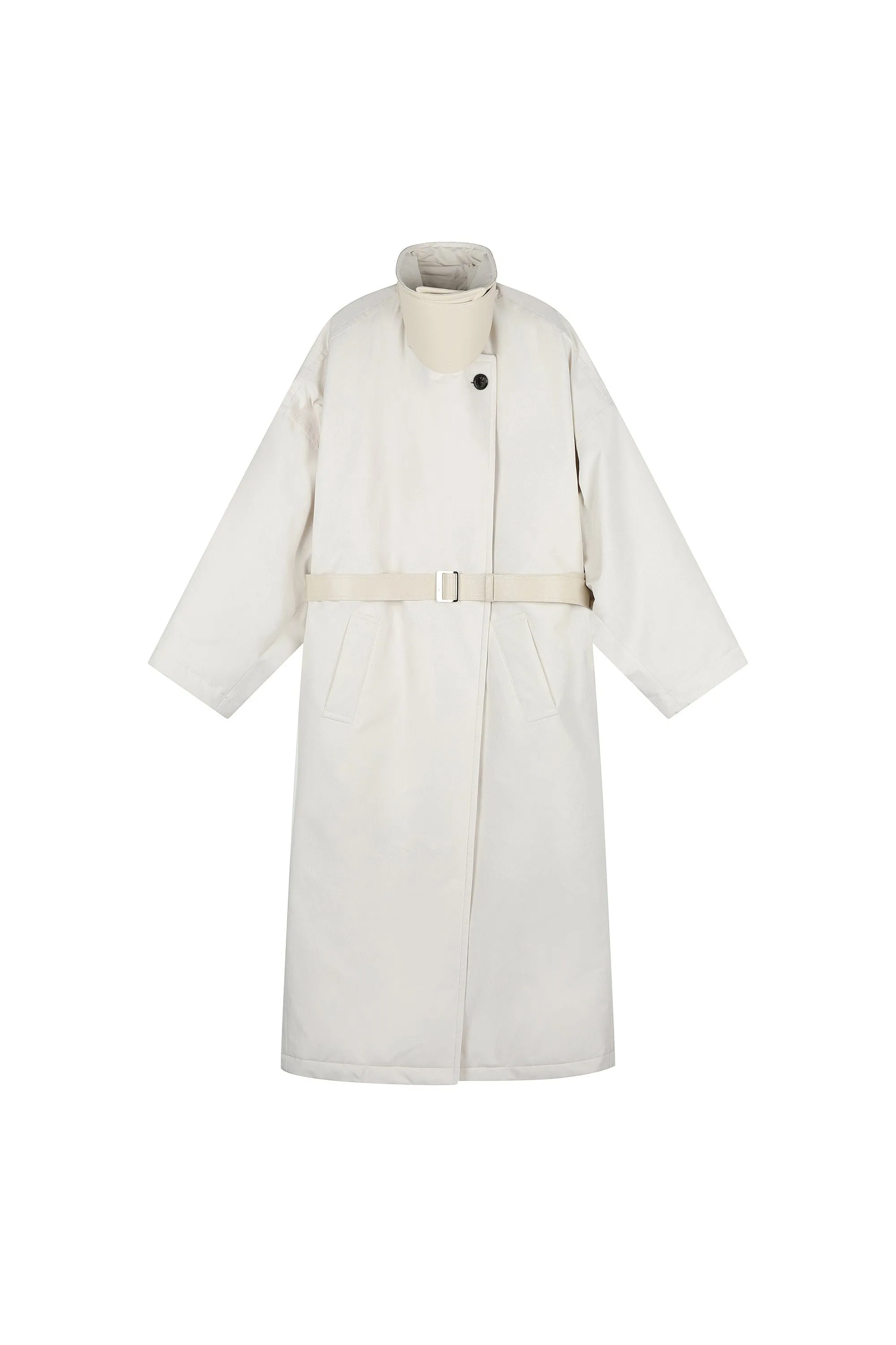 Women Padded Long Trench Coat With Belt