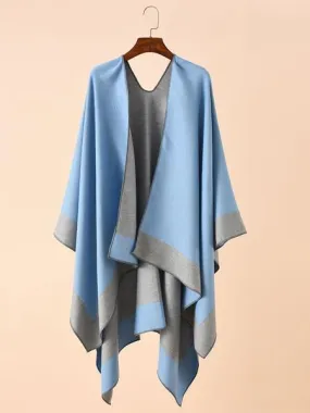 Women Poncho Color Block Light Sky Blue Cape