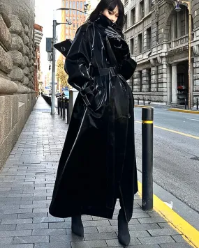 Women's Elegant Black Oversized Faux Leather Coat