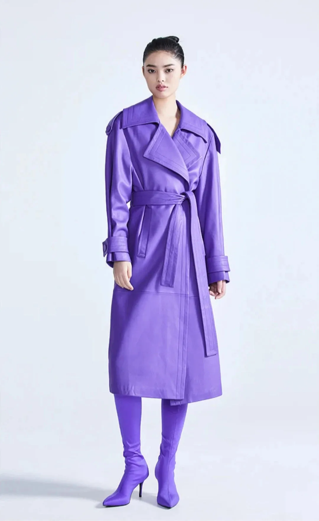 Women's Elegant Midi Faux Leather Trench Coat