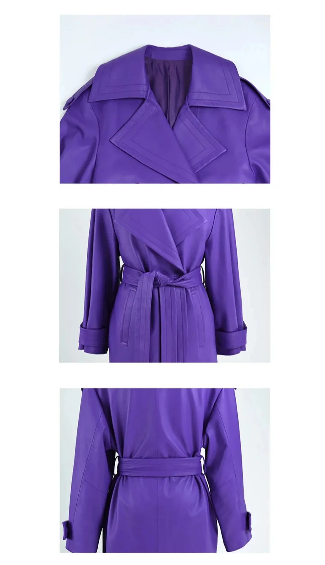 Women's Elegant Midi Faux Leather Trench Coat