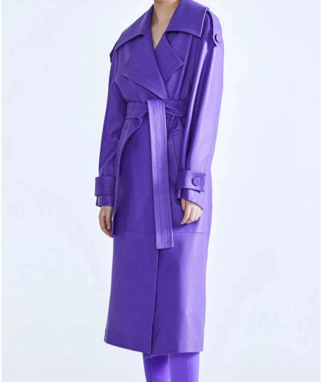 Women's Elegant Midi Faux Leather Trench Coat