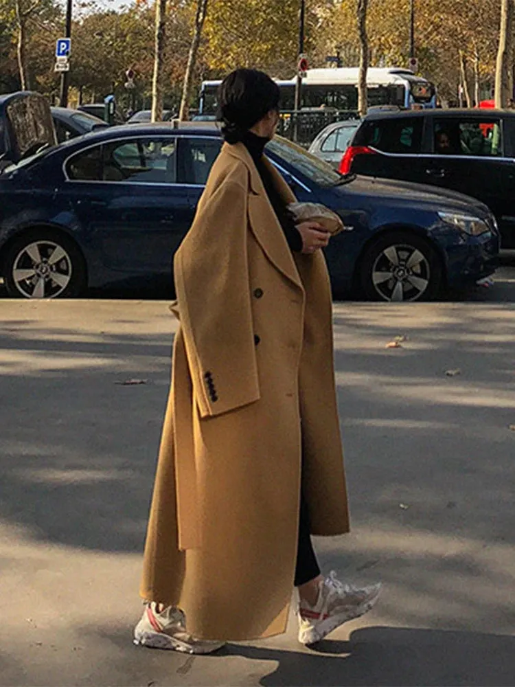 Women's Extra Long Wool Blend Trench Coat