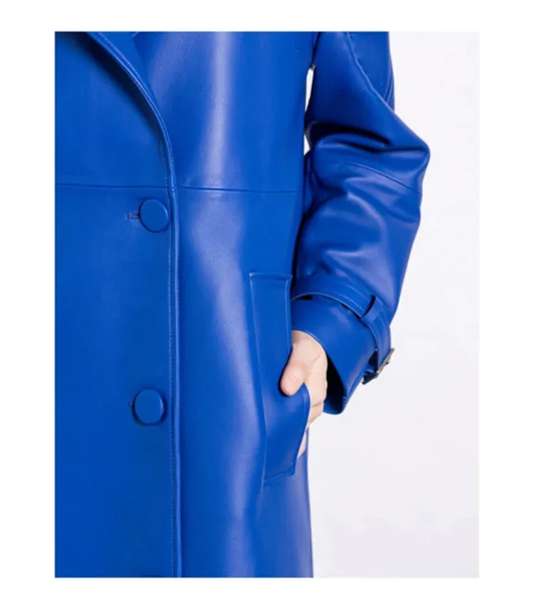 Women's Luxe Vegan Faux Leather Trench Coat