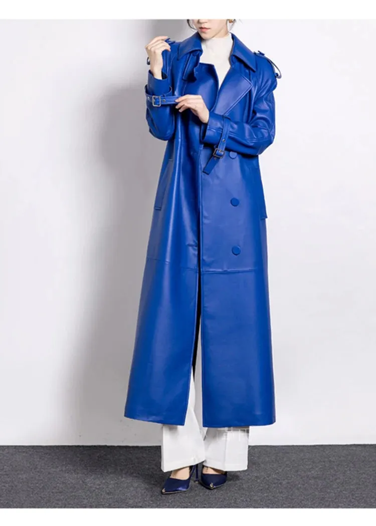 Women's Luxe Vegan Faux Leather Trench Coat