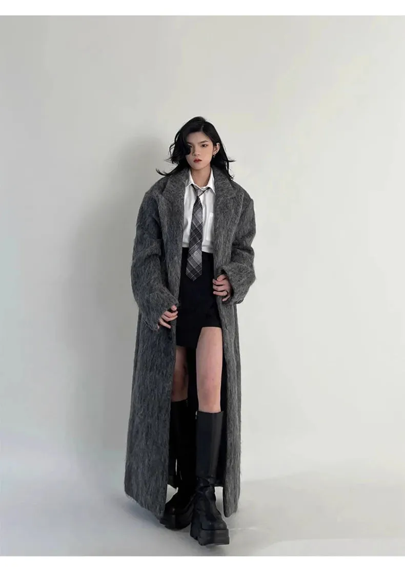 Women's Oversized Gray Woolen Trench Coat