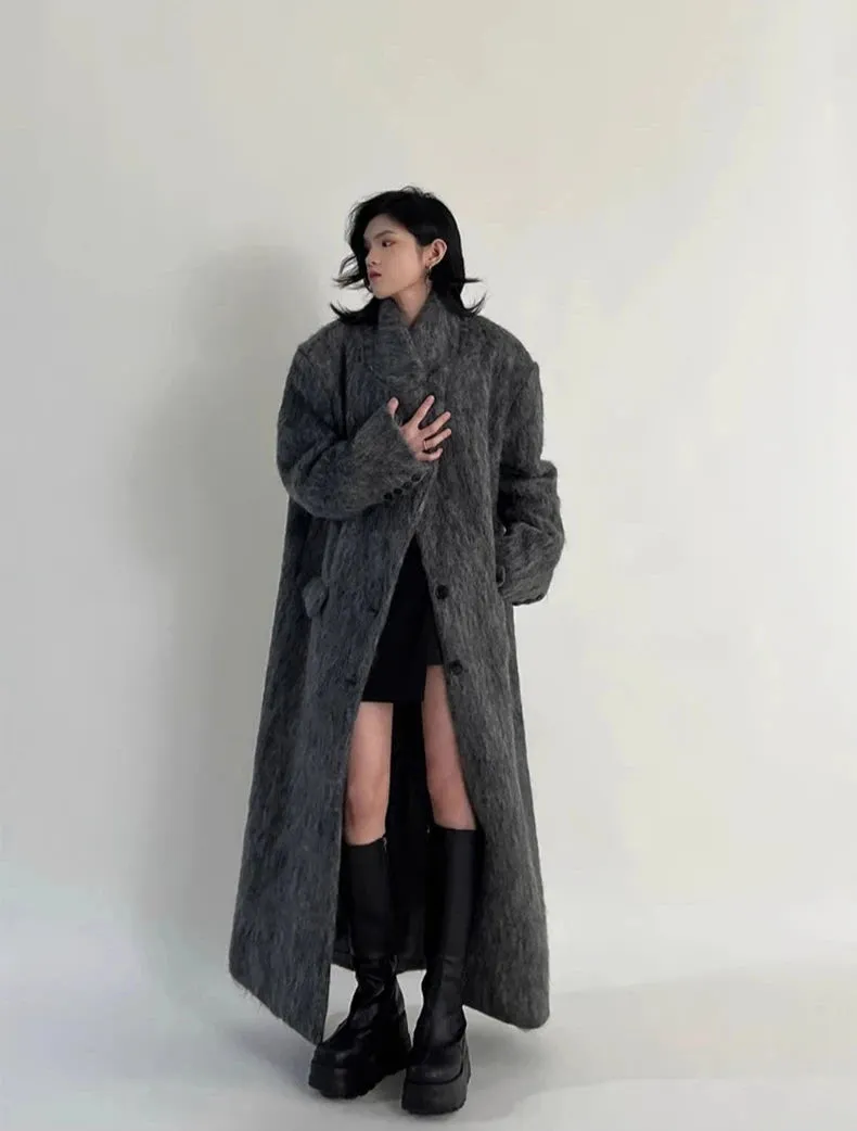 Women's Oversized Gray Woolen Trench Coat