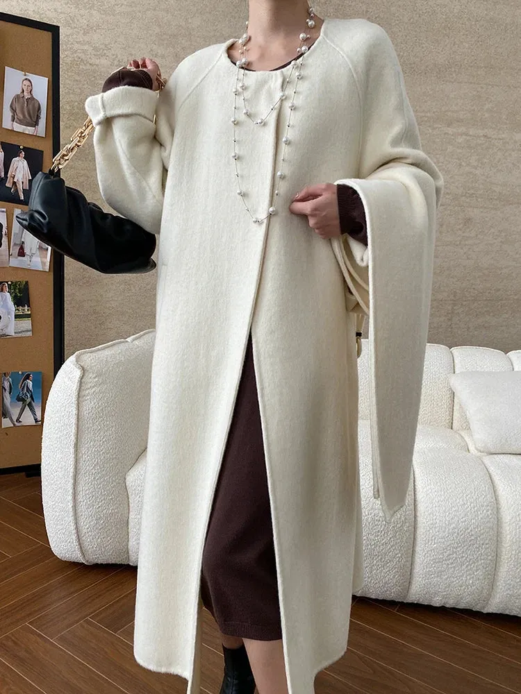 Women's Wool Blend Coat with Detachable Scarf