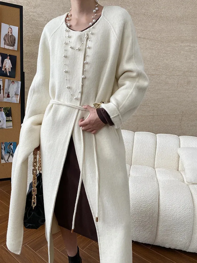 Women's Wool Blend Coat with Detachable Scarf