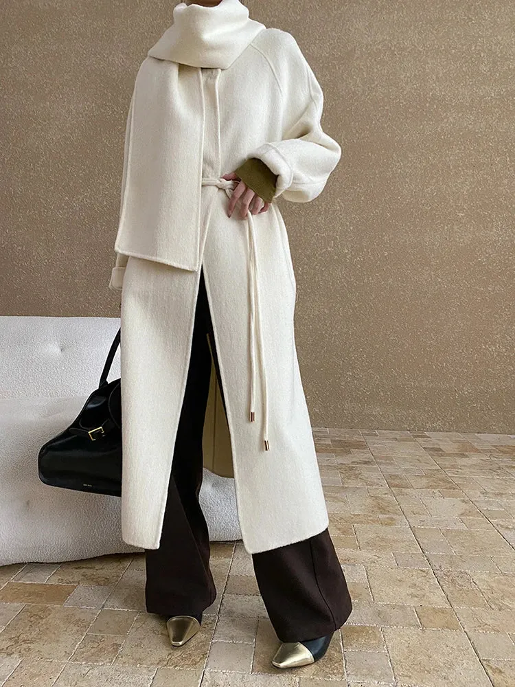 Women's Wool Blend Coat with Detachable Scarf