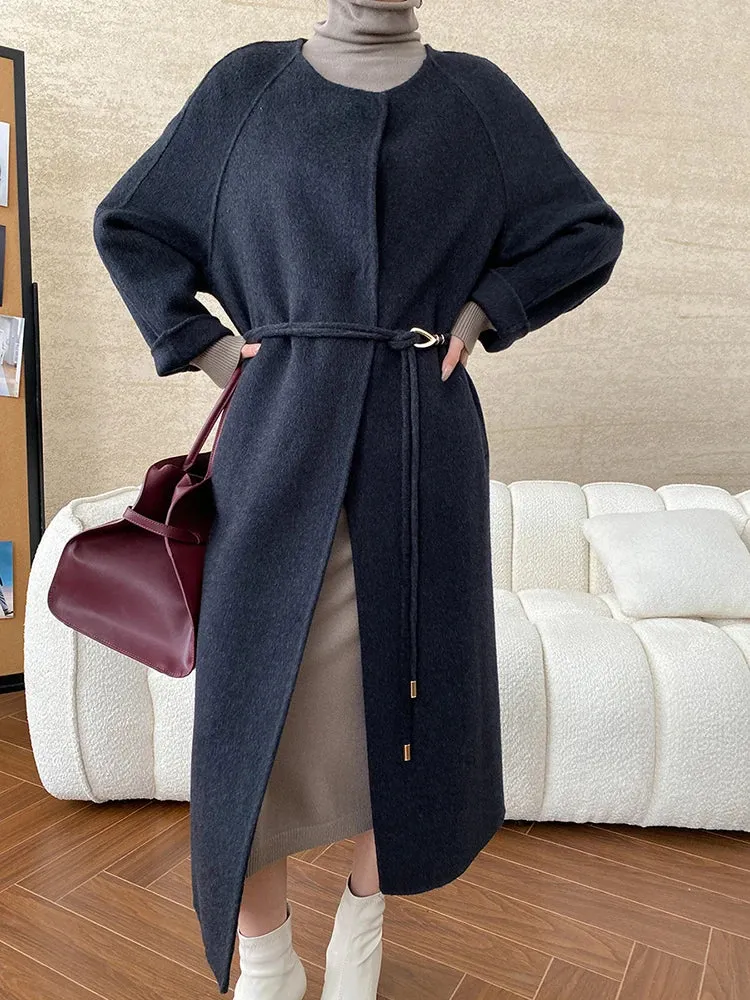 Women's Wool Blend Coat with Detachable Scarf