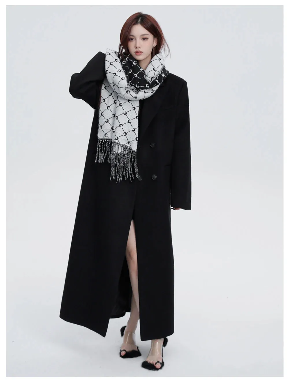 Women's Wool-Blend Extra Long Trench Coat